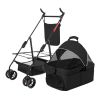 4 Wheels Pet Stroller Foldable Carrier Strolling Cart Travel Jogger Pet Stroller With Removable Liner Storage Basket For Dog Cat